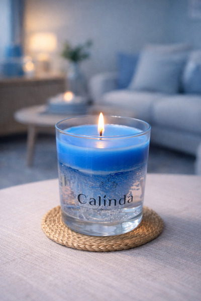 Calinda Candles Okyanus Esintisi Kokulu Mum | Mavi Jel Detaylı Cam Bardak El ...
