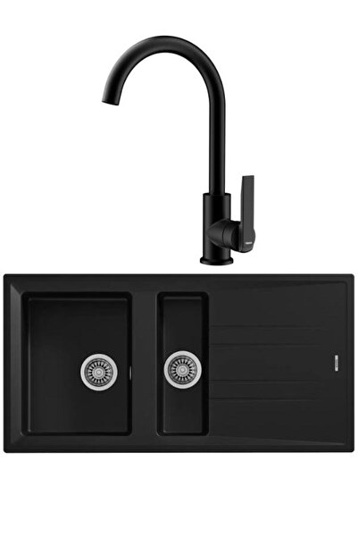 Teka Stone 60 B-TG Siyah Granit Eviye + IN 915 Siyah Kuğu Mutfak Bataryası Seti