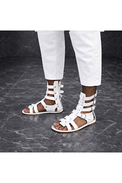 Bostini Men's Leather Short Gladiator Sandals