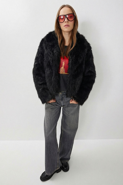 Lovelyİstanbul Faux Fur Jacket Lax0001 Black