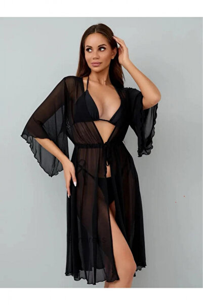 embody Women's pareo beach dress with drawstring waist, black 00123