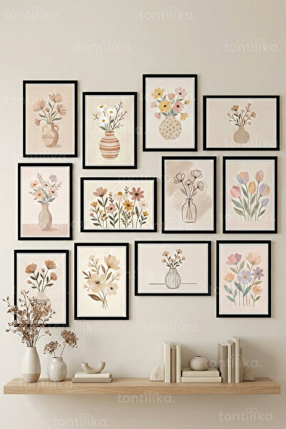 Tontilika 12 Parça Soft Floral Illustration 2 Renk Seçenekli Çerçeve Görünüml...