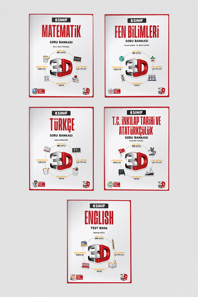 3D Yayınları 8.Sınıf 3D Matematik Fen Bilimleri Türkçe T.C. İnkılap Tarihi ve...