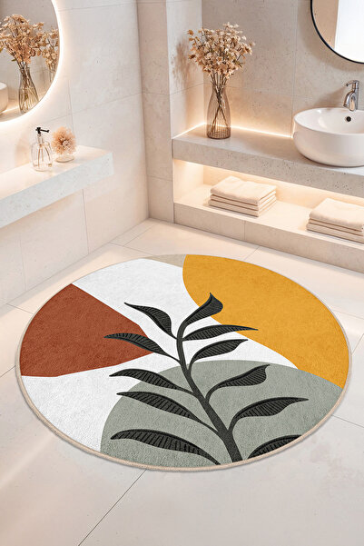 Home Soyut Yaprak Desenli Kaymaz Tabanlı Yıkanabilir Banyo Halısı