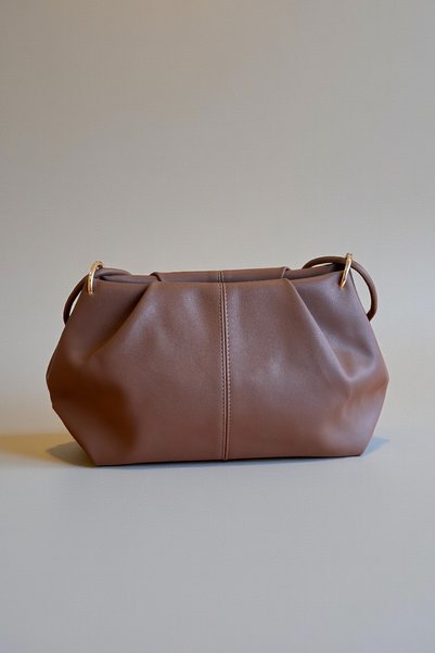 Classbag Drawstring Design Knotted Adjustable Strap Brown Soft Form Women's Shoulder Bag