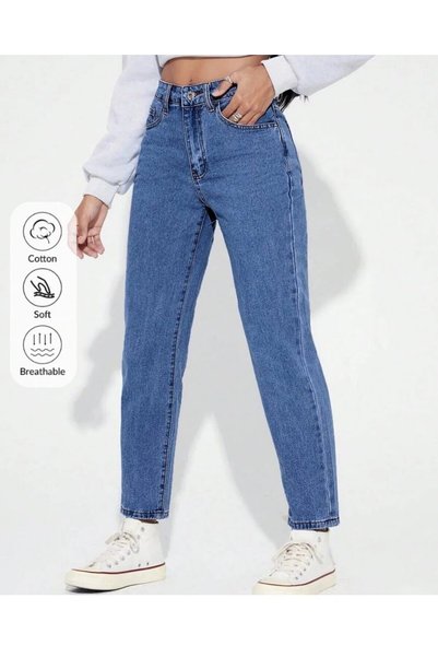 KENE JEANS High Waist Blue Full-Fit Mom Jeans