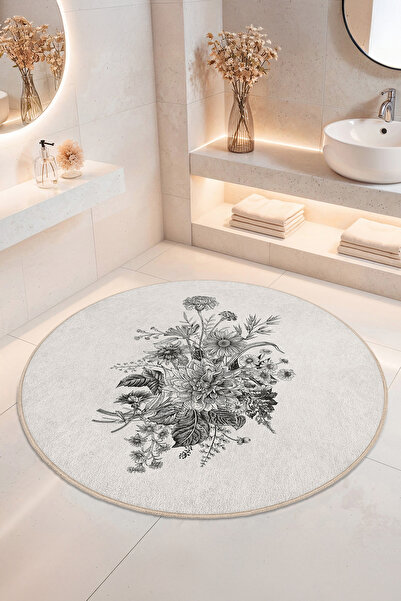 Home Çiçek Desenli Kaymaz Tabanlı Yıkanabilir Banyo Halısı