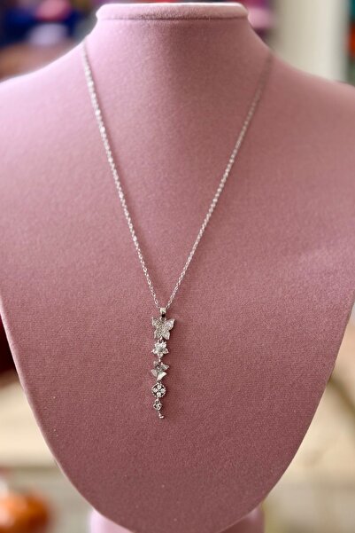 Trendy Butik Steel silver color butterfly y necklace