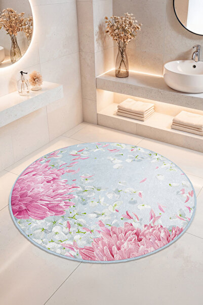 Home Çiçek Desenli Kaymaz Tabanlı Yıkanabilir Banyo Halısı