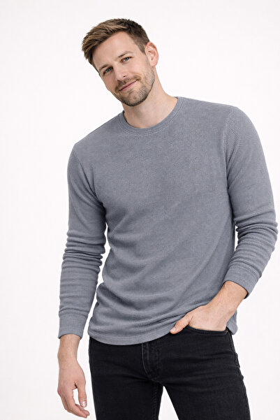 UOMOPARK Мъжки пуловер с редовна кройка и вафелна тъкан с каре