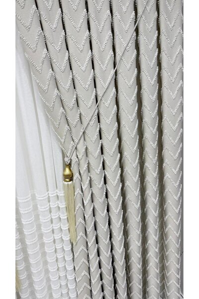 Fon Dünyası Feathered Luxury Panel Background Curtain Cream (Single Panel)