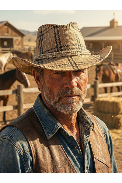 PIECE SIGNATURE Plain and Checkered Cowboy Hat, for Women and Men (56-59 cm)