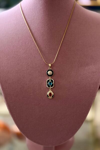 Trendy Butik Çelik Renkli Taşlı Bohem Kolye