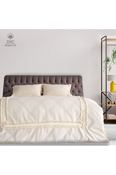 DNC home tekstil Natural Cream Square Pompom Double Duvet Cover Set