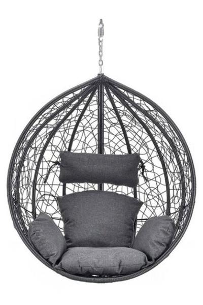 FurnitureR Scaun suspendat tip cuib cu perne gri - cadru negru