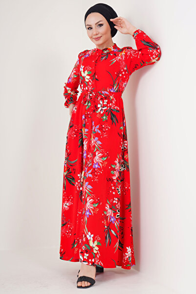 Modamorfo 2144 Judge Collar Hijab Dress - A.Red