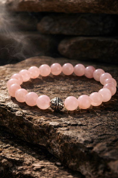 NBS Beautiful Naturel Stones Pink Quartz Natural Stone Bracelet 8 mm