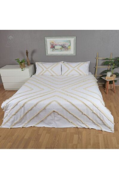 DNC home tekstil طقم غطاء لحاف كبير الحجم من الكتان الأبيض الفاخر متعدد الشرّ...