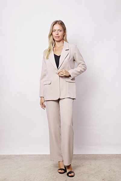 Jument Women's High Waist Pleated Palazzo Trousers with Side Pockets 40094 Stone