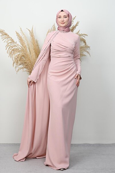 GİYZAMİLA Ayçin Krep Evening Dress Soft Pink