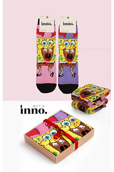 Inno Забавен комплект от 2 чифта чорапи с карикатурни мотиви в подаръчна кутия