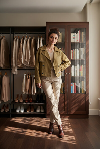 MODEL Kadın Kısa Trençkot Ceket - Bej