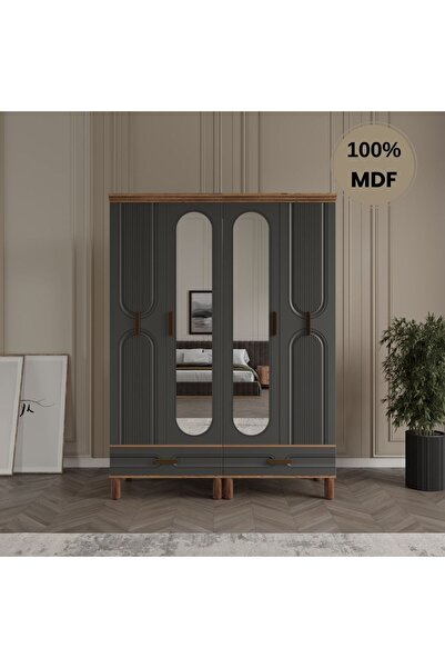 Flances Laçin 4 Kapaklı Çekmeceli MDF Gardırop