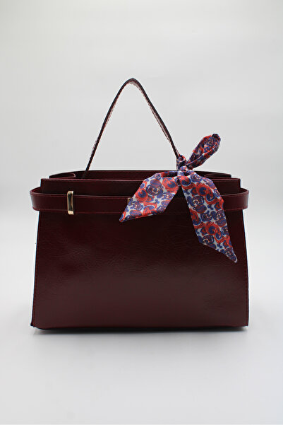 LASSO حقيبة يد وكتف وحقيبة للكتف للنساء من الجلد اللامع باللون العنابي مع حزا...