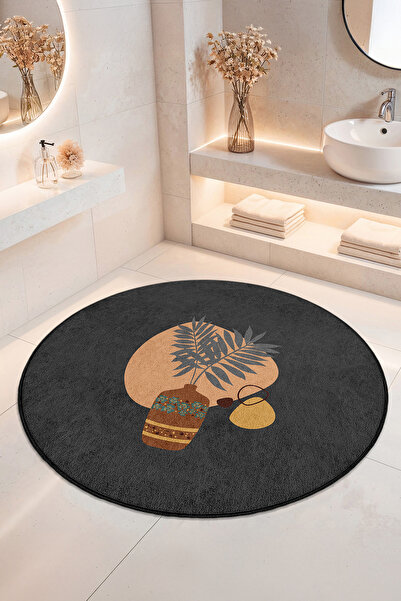 Home Modern Vazo Yaprak Desenli Kaydırmaz Taban Yumuşak Yüzeyli Banyo Halısı