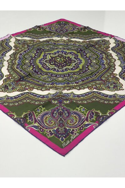 PİRAMİT وشاح حرير من سيلك هوم بنمط عرقي باللون الفوشيا الأخضر 2020-1