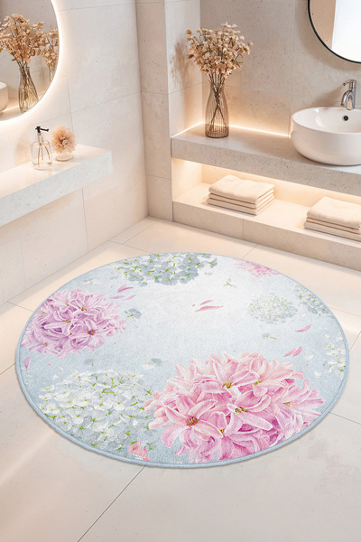 Home Canlı Çiçek Desenli Kaymaz Tabanlı Yıkanabilir Banyo Halısı