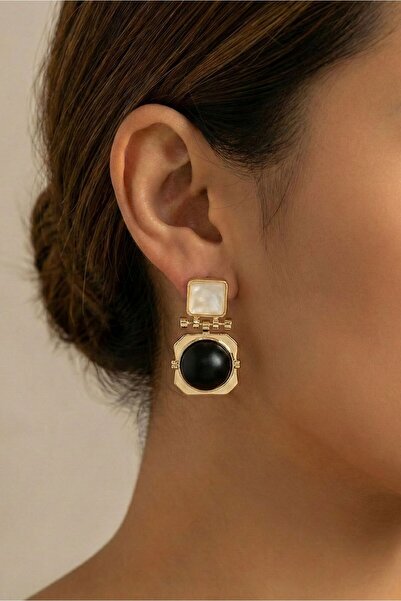 Osha Aksesuar Modern Geometric Design Gold Earrings - with Colorful Enamel an...