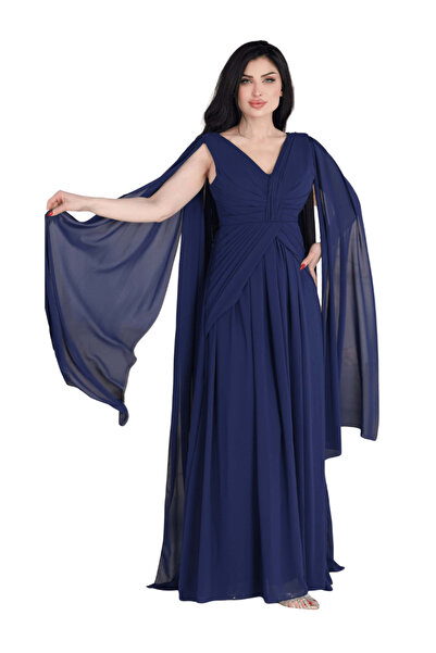 TREN Women's Long Chiffon Gown with Flowing Cape Detail Formal Maxi Dress for...