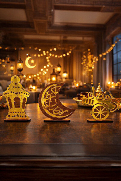 MUSK STORE Ramadan Themed Wooden & Plexiglass Table Ornament – Lantern, Cresc...