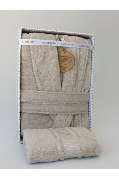 Özdilek رداء حمام كولوريست شاليكا + منشفة رأس - بيج - مقاس XL