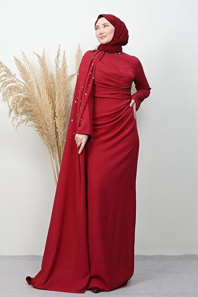 GİYZAMİLA Ayçin Crepe Evening Dress Burgundy