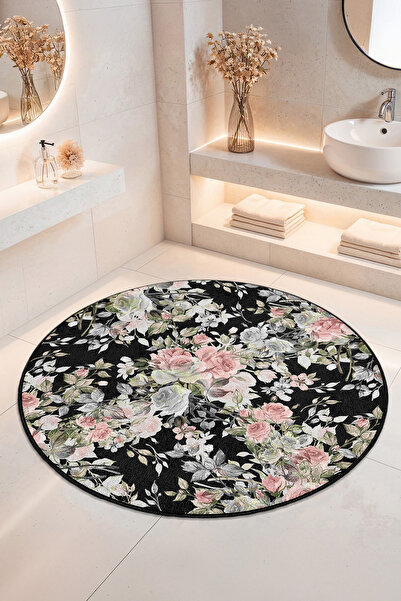 Home Çiçek Desenli Kaymaz Tabanlı Yıkanabilir Banyo Halısı