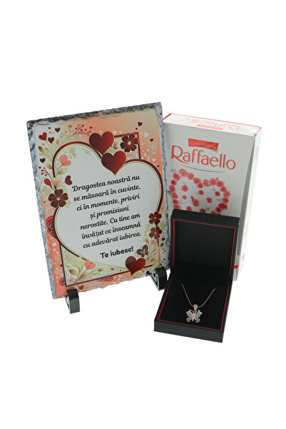 GiftExpress Set cadou Dragostea Noastră cu placă personalizată, lanț argint f...