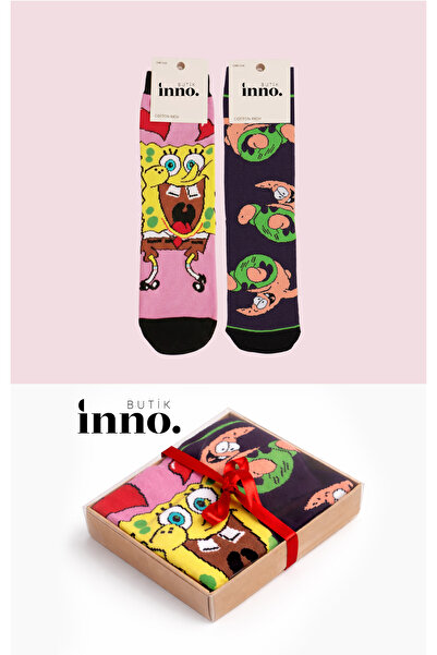 Inno Забавен комплект от 2 чифта чорапи с карикатурни мотиви в подаръчна кутия
