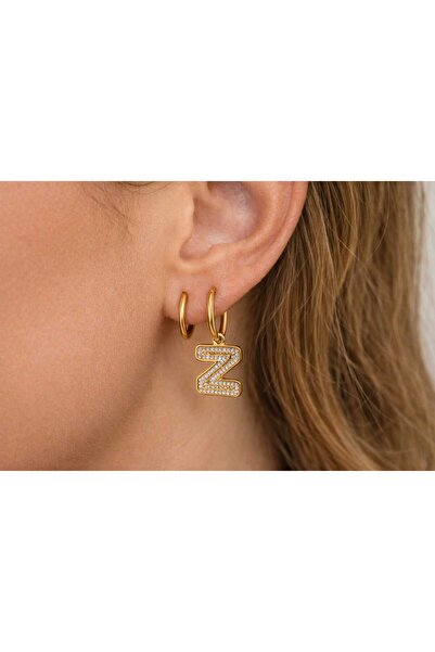 Bittox أقراط دائرية من الفولاذ المقاوم للصدأ مع حروف وحجارة مرصعة، أقراط ذهبي...