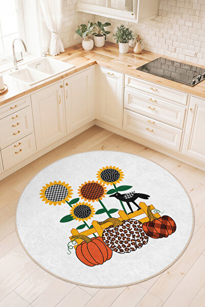 Home Siyah Beyaz Pötikare Desenli Sarı Ayçiçeği ve Balkabağı Motifli Mutfak H...