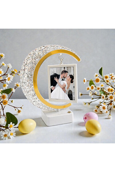 NATUREL Kristal Led'li Hilal Fotoğraf Çerçevesi Dokunmatik Işıklı 2 Fotoğrafl...