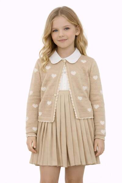 ModaPlaza Girl's Heart Knitwear Pleated Set 4174
