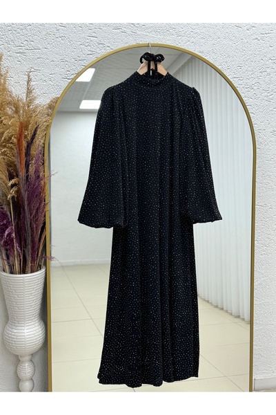 MİHRA STORE Capesia Balon Kol Stone Detailed Nobel Dress-Ek124.15 Black