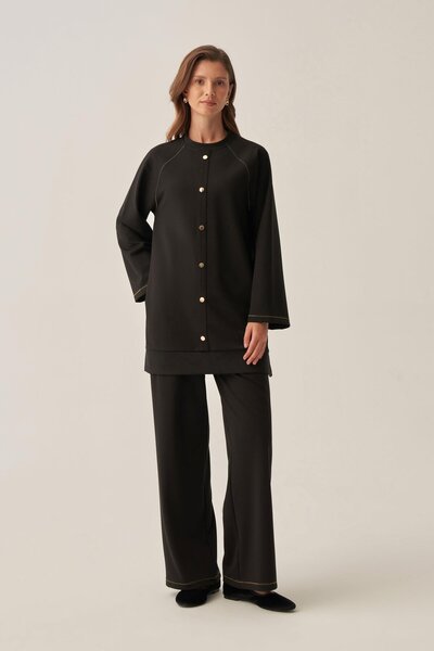 ALLDAY Gold Snap Fastener Stylish Trouser Suit