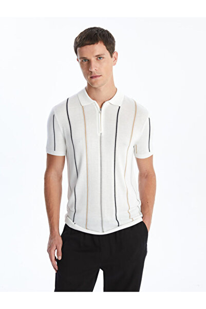 LC Waikiki Men's Striped Knitwear Sweater with Turn-Down Roba Collar and Shor...