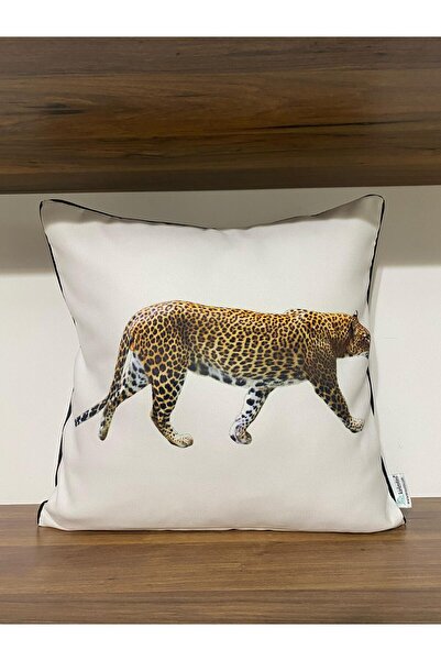 KIRLENTİM E812 Μαύρο κάλυμμα μαξιλαριού με κρεμ ριμπ ύφανση και λεοπάρ σχέδιο...