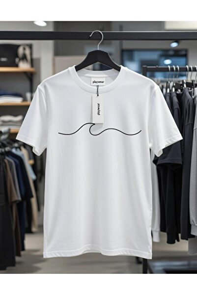 playwear PLAY WEAR Tricou unisex cu imprimeu MINIMAL WAVE LINE, cu decolteu r...