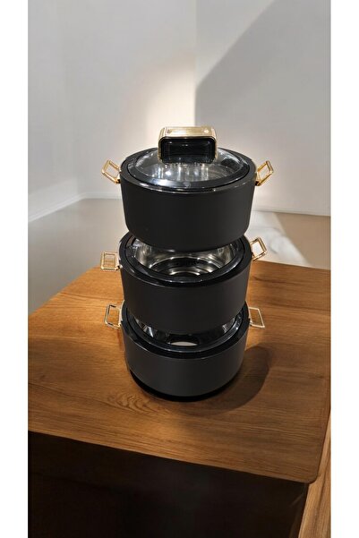 AR HOME 3 pcs food container set -hot pot-1000-1500-2000 ml-BLACK