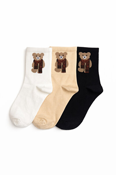 OUS 3 Çift Teddy Desenli Unisex Soket Çorap